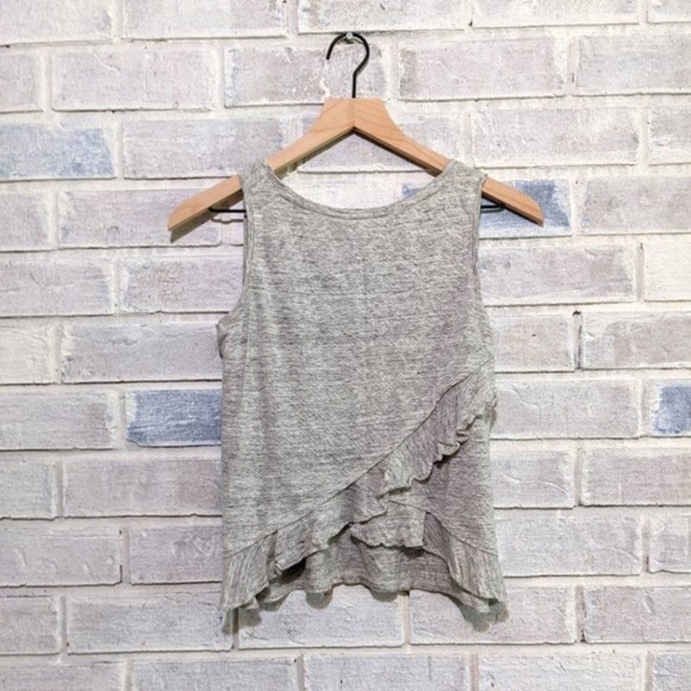 Catherine Malandrino‎ linen crop tank top grey ruffle back sz xs
